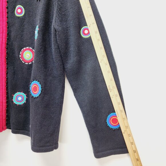Timberlea Christmas Snowman Cardigan XL Black Sweater Ramie Colorful Embroidery - Picture 11 of 12